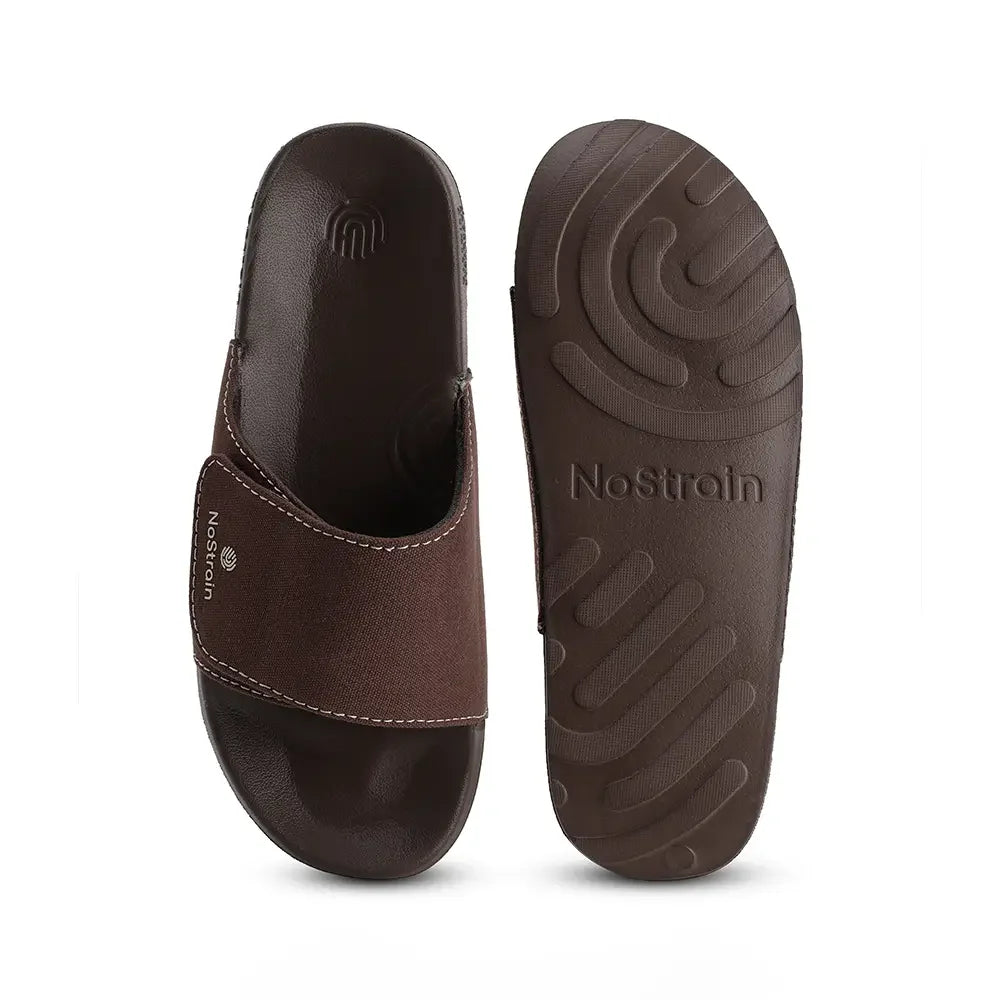 Women canvas brown sliders