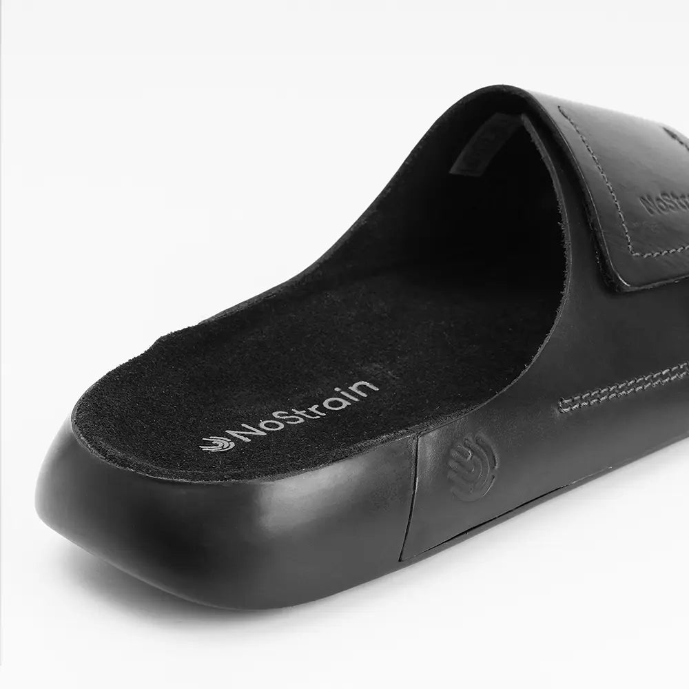 Broad Strap Leather Sliders for men in Jet Black - LS07