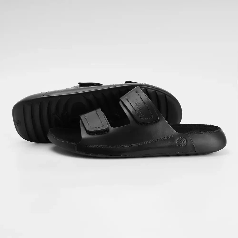 Stylish men's black parallel leather sandals