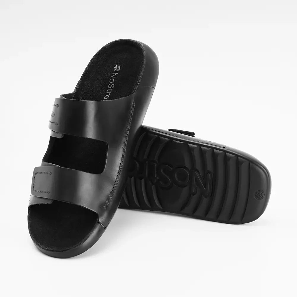 Black leather sandals for men