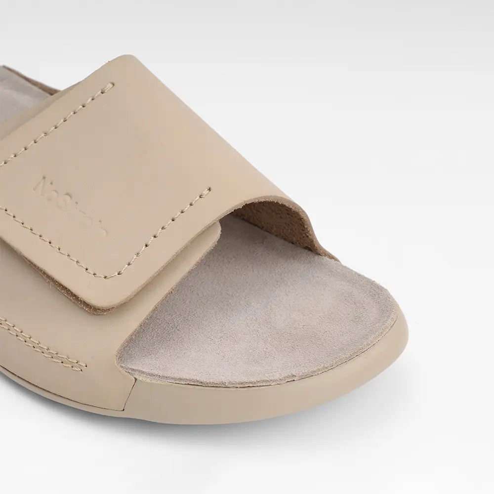 Broad Strap Leather Sliders for men in Beige - LS12