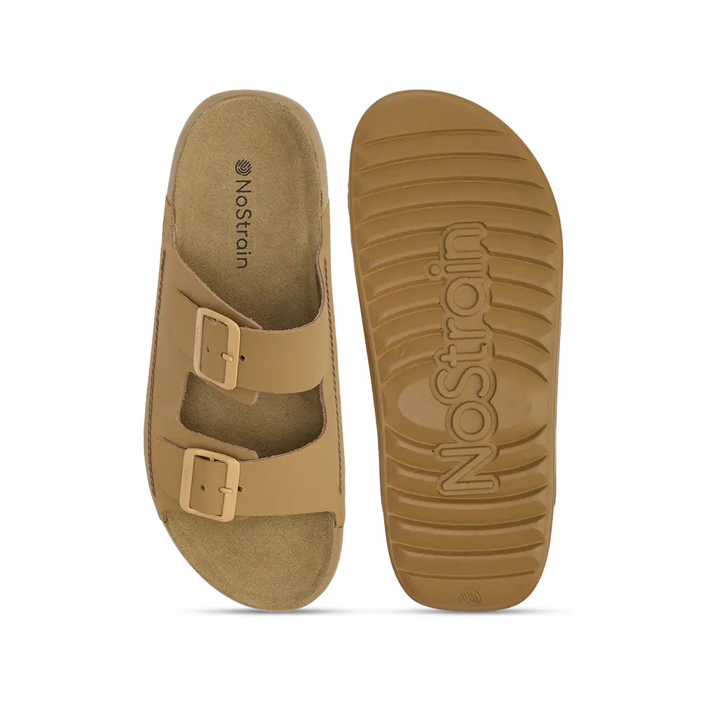 Camel Color leather sandals with buckles for Men - LS15