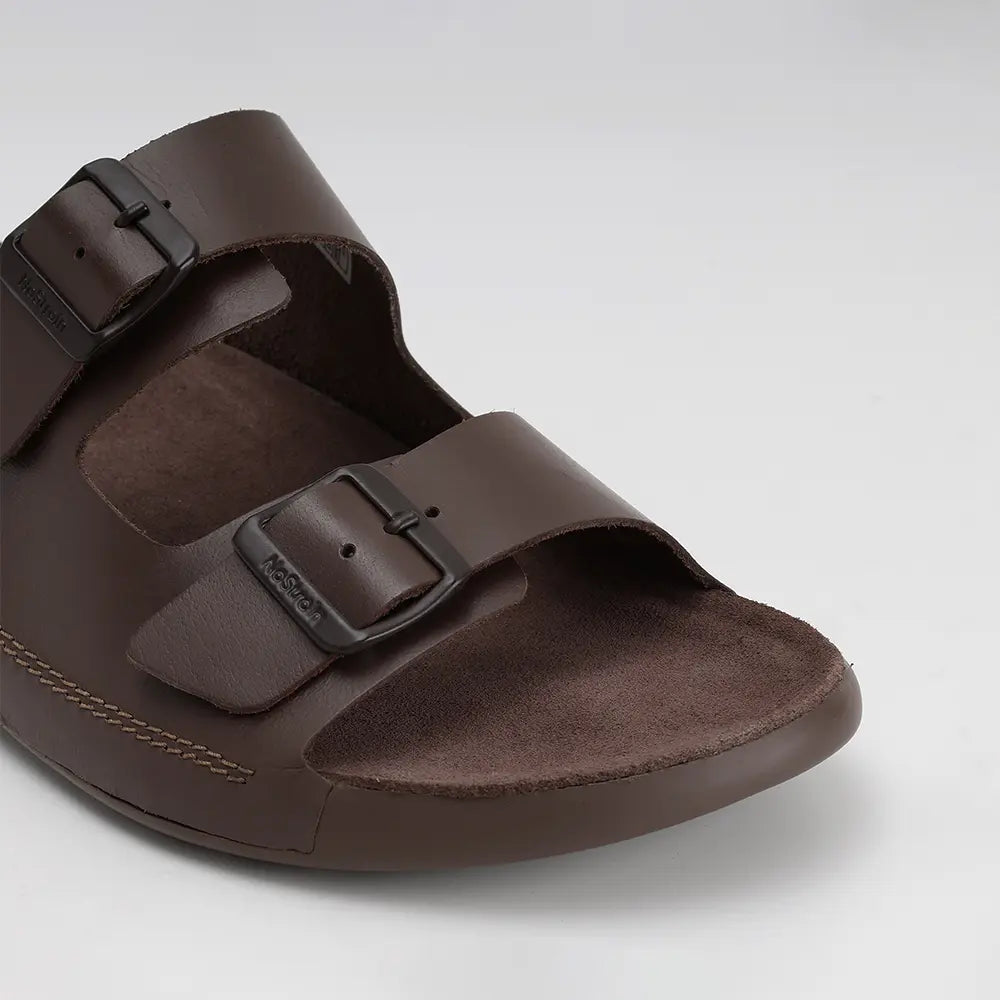 Brown leather sandals with buckles for Men - LS16