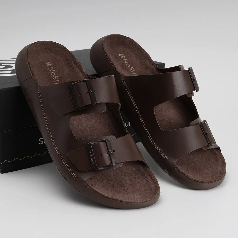 Brown leather sandals with buckles for Men - LS16