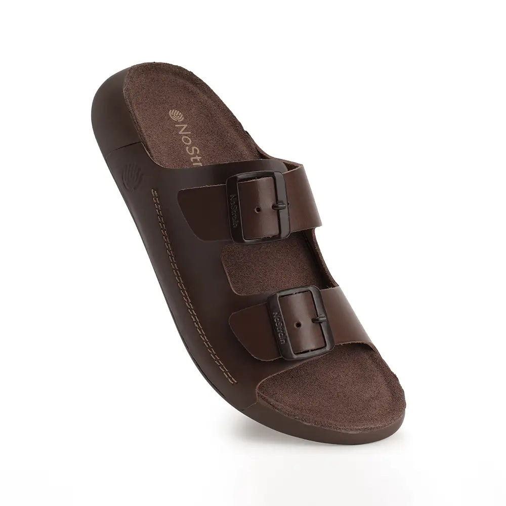 Brown leather sandals with buckles for Men - LS16