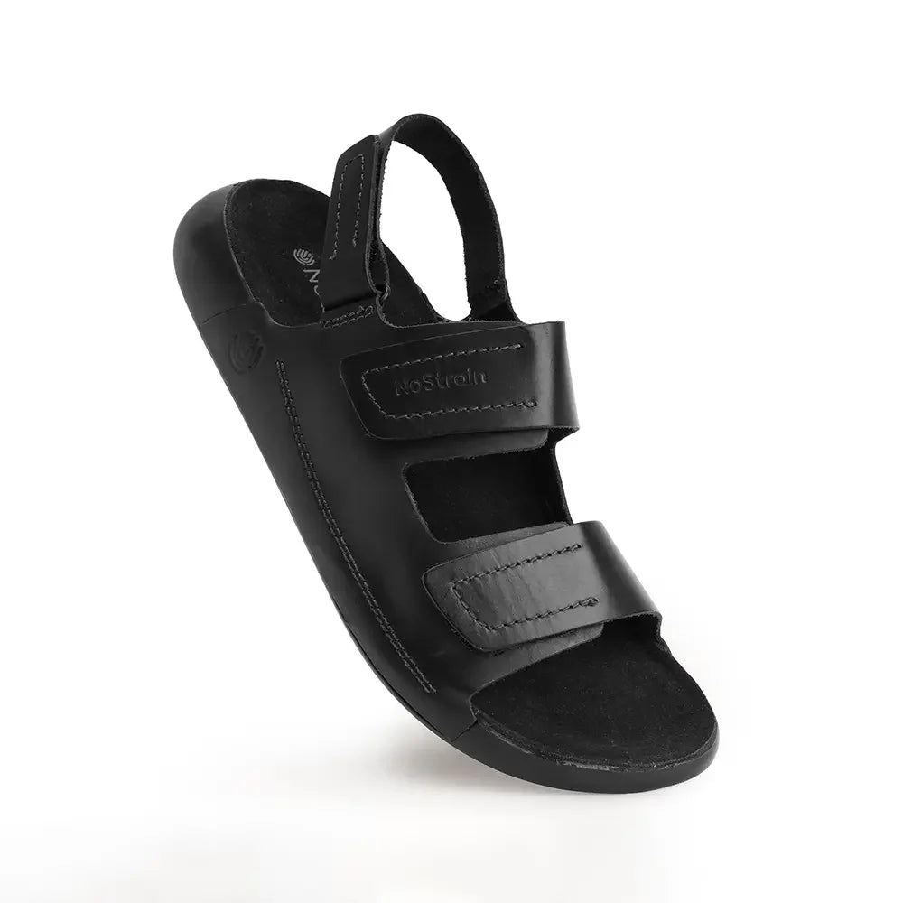 Back Strap Leather Sandals in Jet Black color for Men - LS19