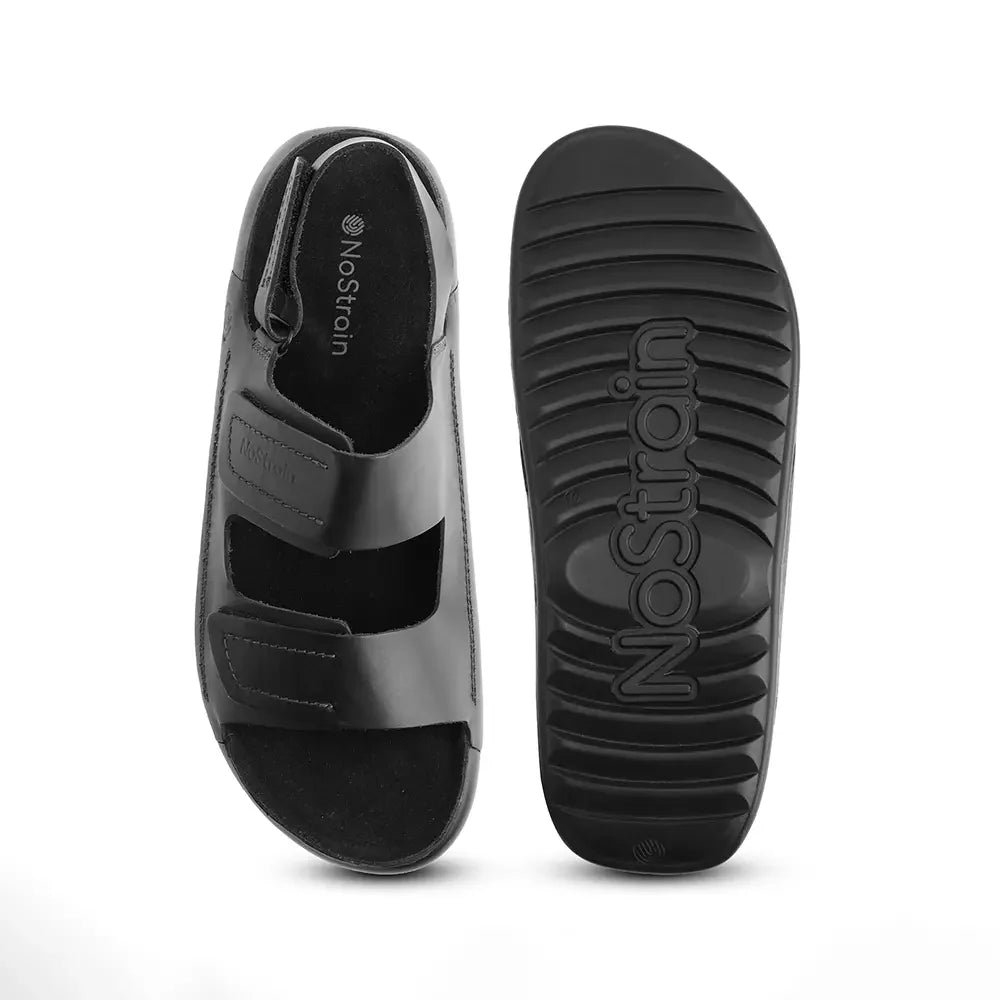 Back Strap Leather Sandals in Jet Black color for Men - LS19