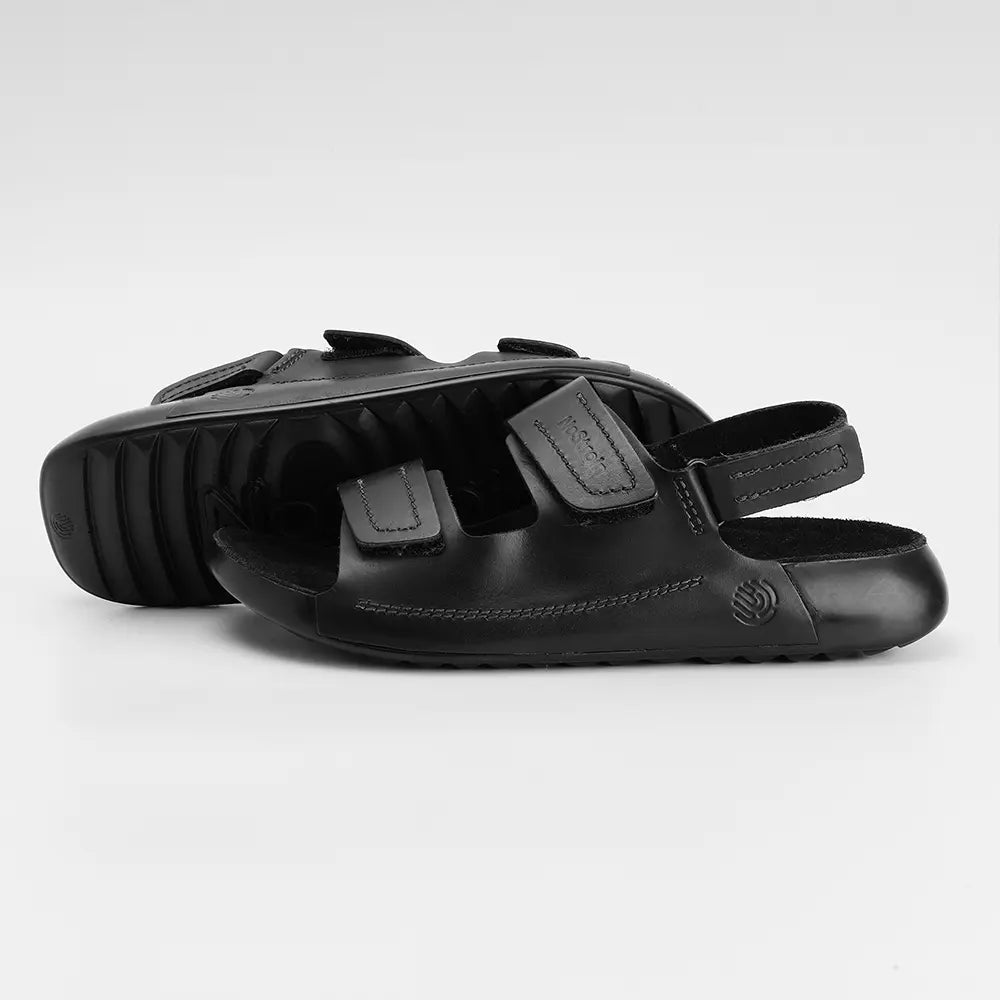 Back Strap Leather Sandals in Jet Black color for Men - LS19