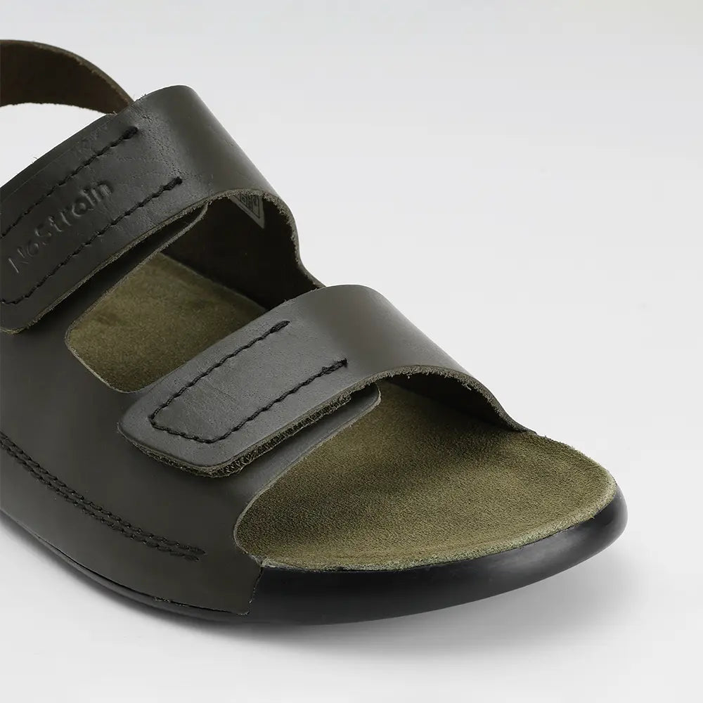 Men's Olive Green leather sandal with Genuine suede insole for superior moisture control.