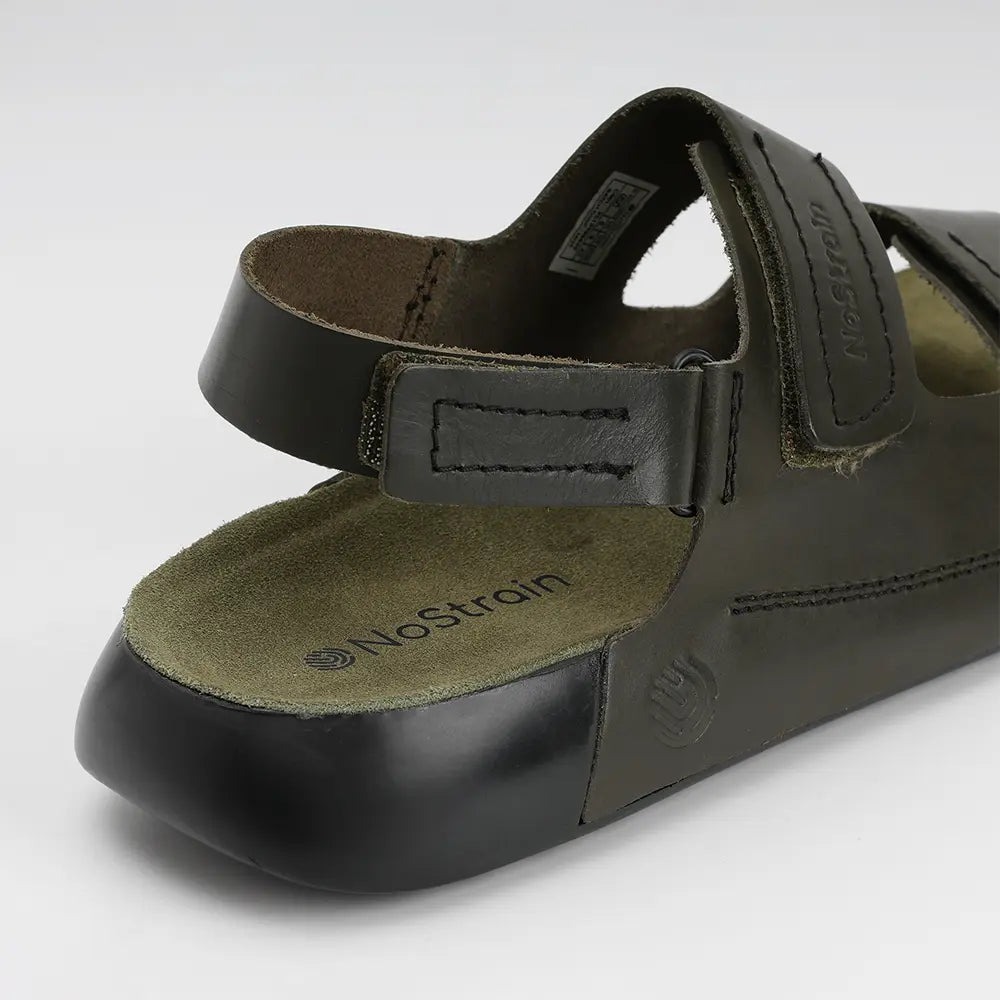 Durable NoStrain sandal for men, featuring strong leather upper and PU outsole.