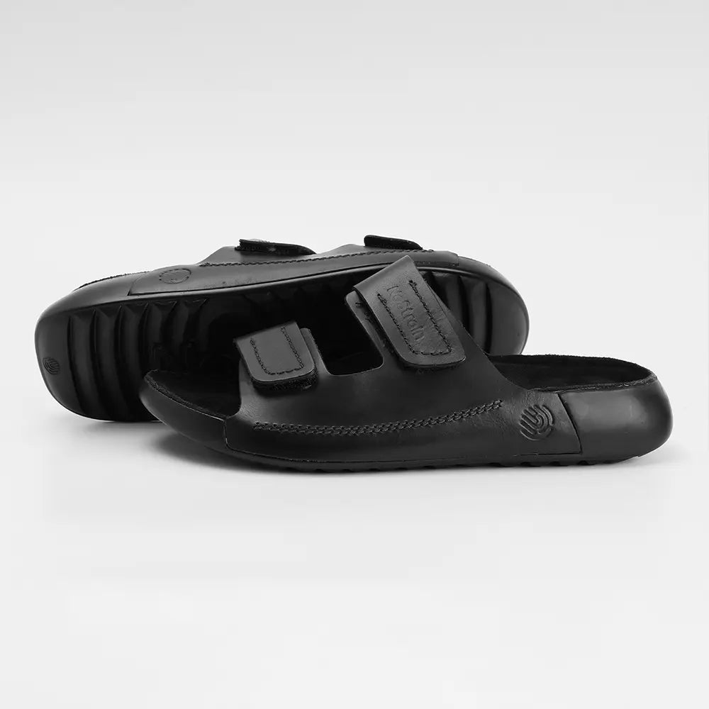 Quality Craftsmanship visible on the straps of these Jet Black leather sandals for women.