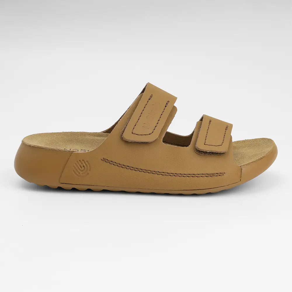 Tan sandal with double velcro straps on for women