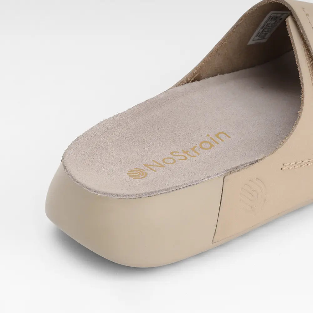 Broad Strap Leather Arch Support Sandals for women in Beige - LS32