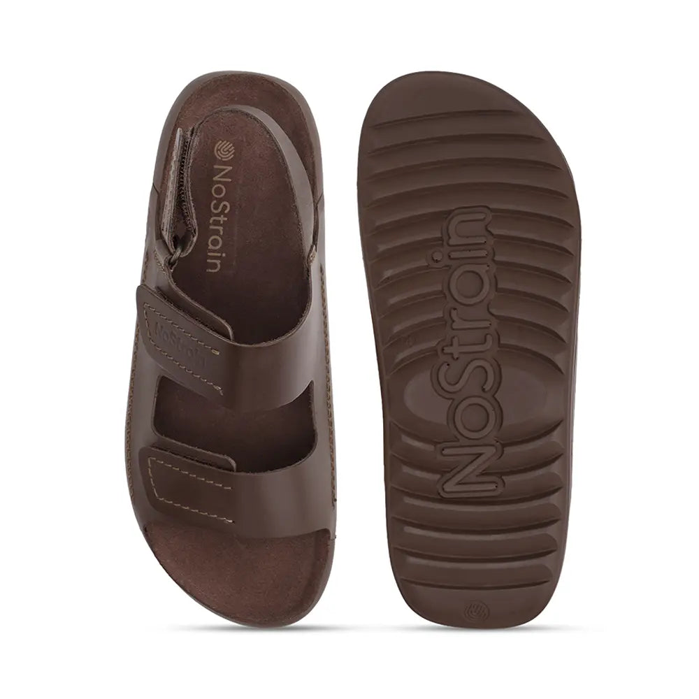 NoStrain stylish brown leather sandals for women with ISI marked quality and durable outsoles.