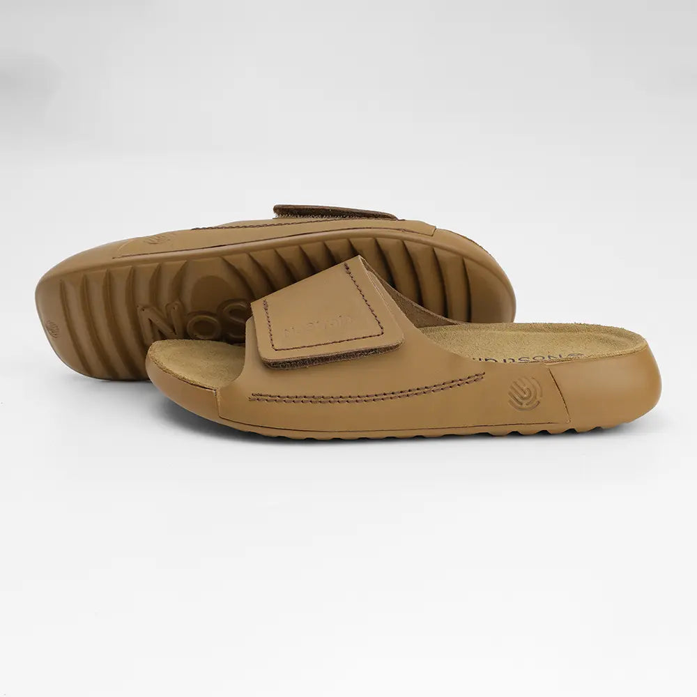 Broad Strap Leather Sliders for men in Camel color - LS09