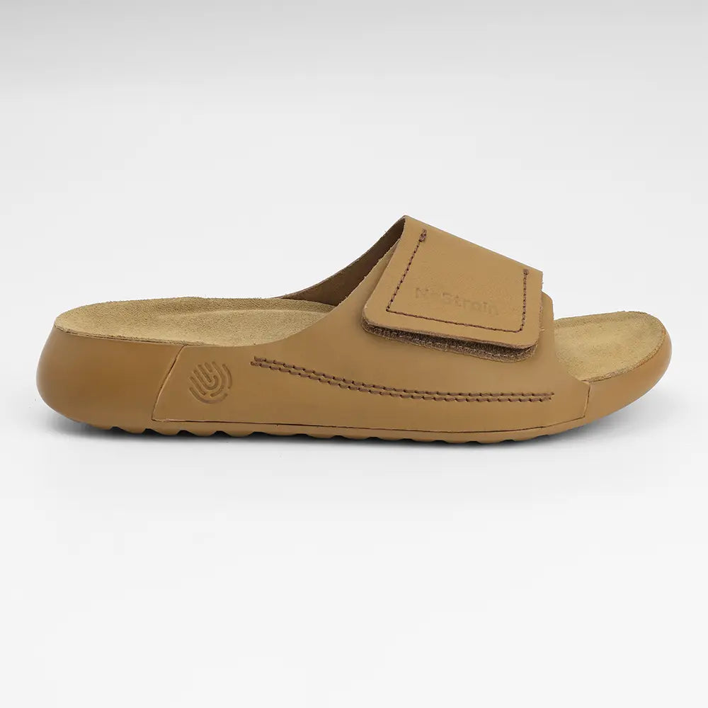 Broad Strap Leather Sliders for men in Camel color - LS09