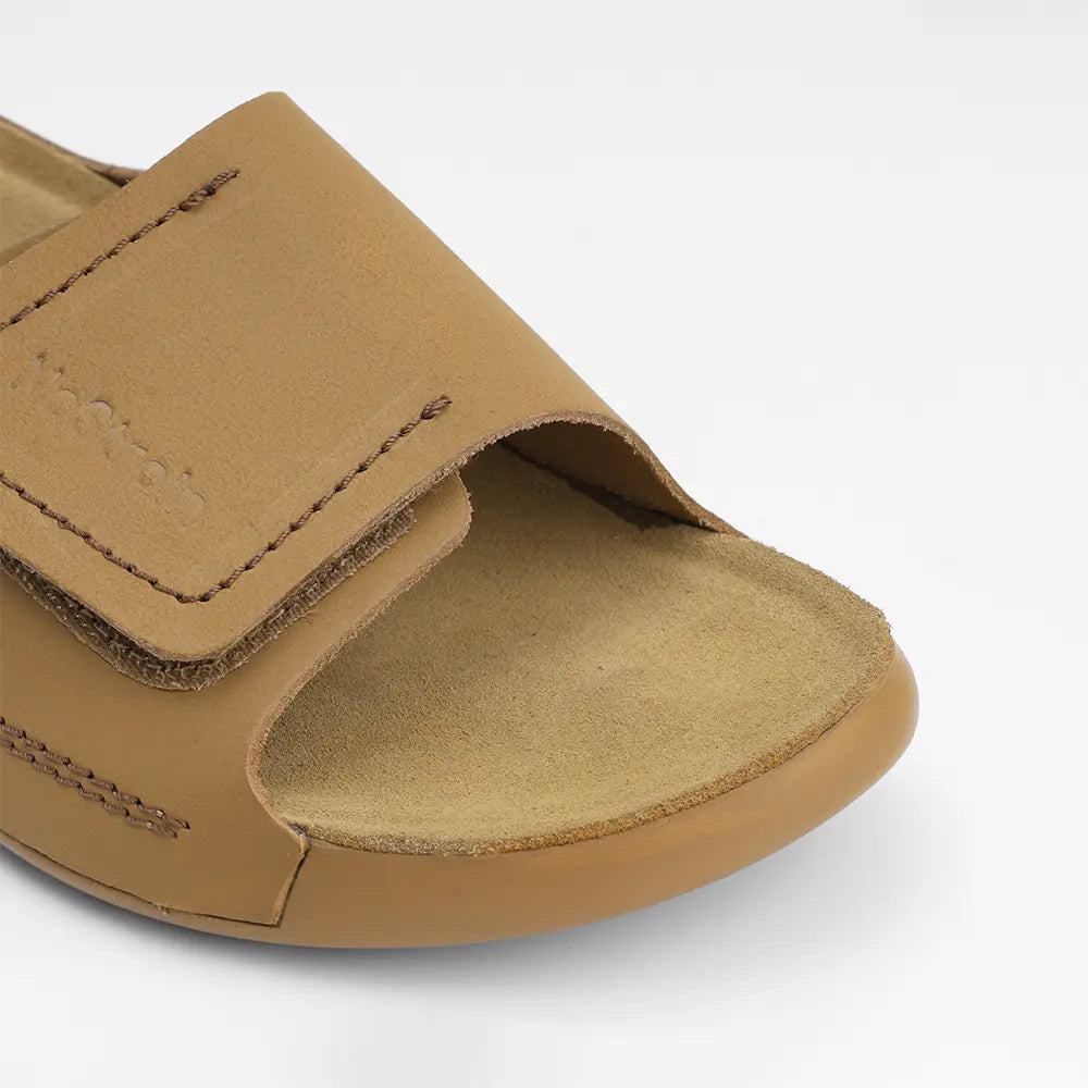 Broad Strap Leather Sliders for men in Camel color - LS09