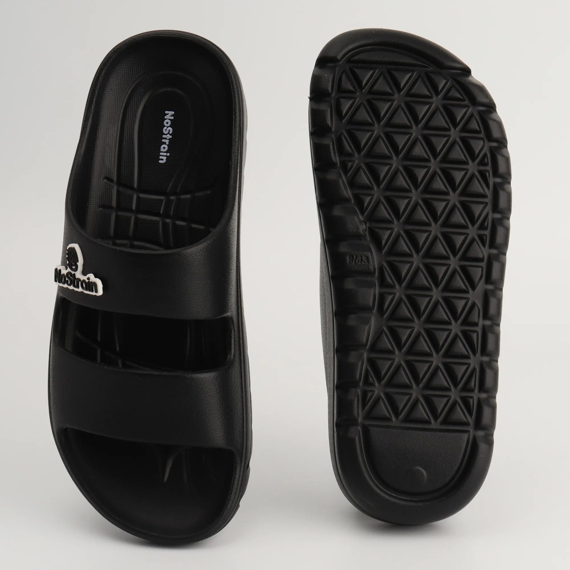 Men’s all-black EVA sandals with contoured footbed