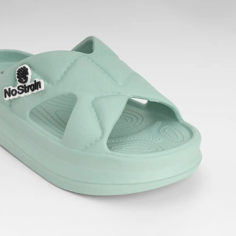 Stylish slip-on beach sandals by NoStrain designed for a standard comfortable fit.