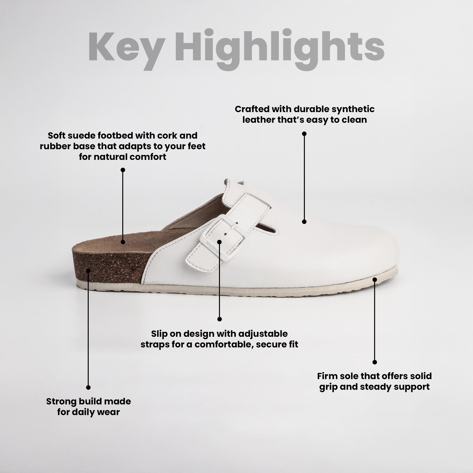Men white mule cork sandals with key highlights