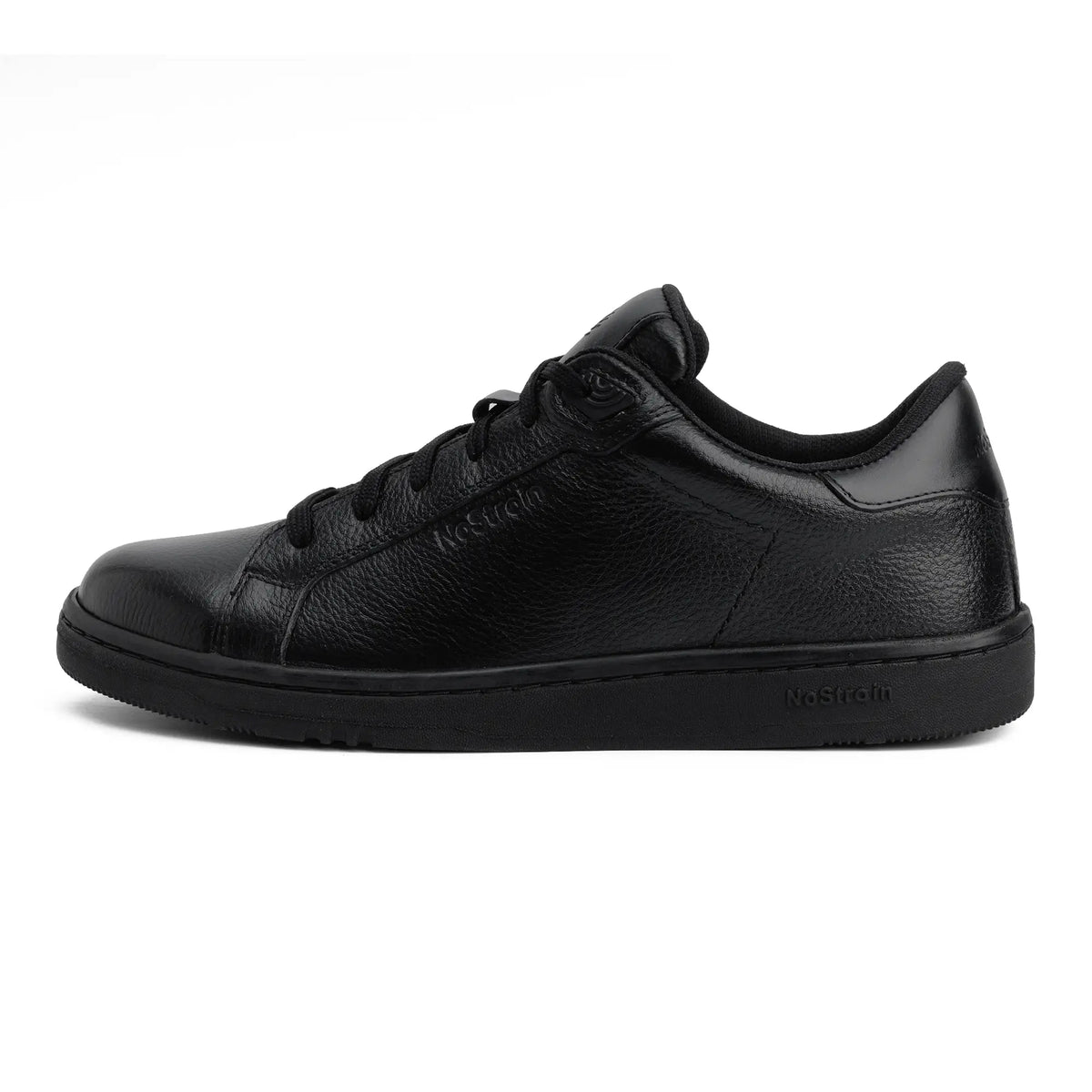 NoStrain NOIR Men All-Black Leather Sneakers | Formal-Lace-Up Shoes | Low-Top Genuine-Look Leather Sneakers | Black