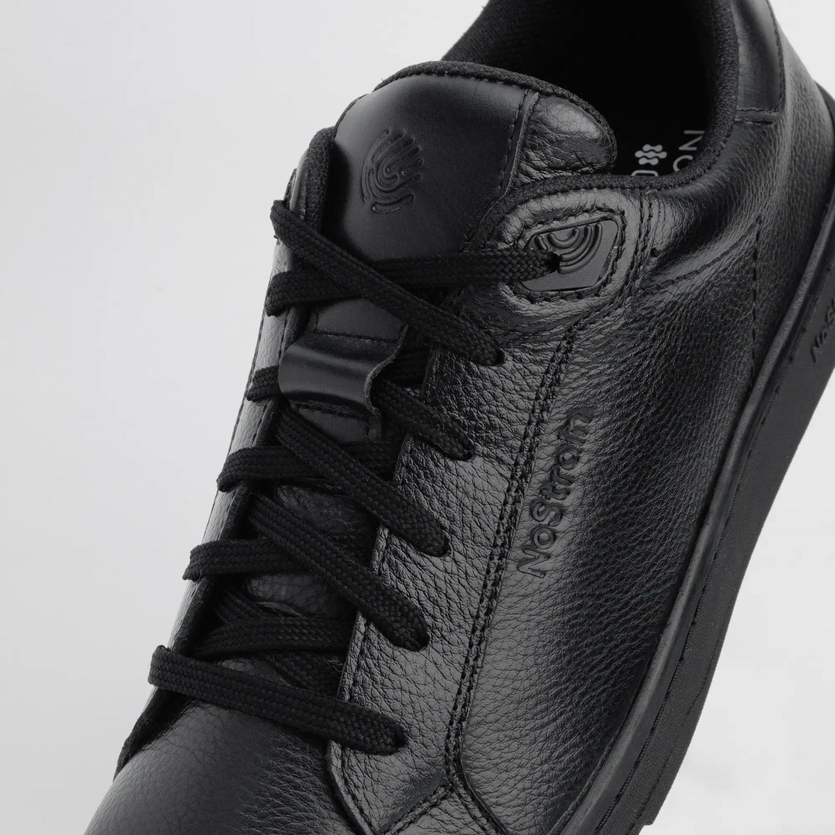 NoStrain NOIR Men All-Black Leather Sneakers | Formal-Lace-Up Shoes | Low-Top Genuine-Look Leather Sneakers | Black