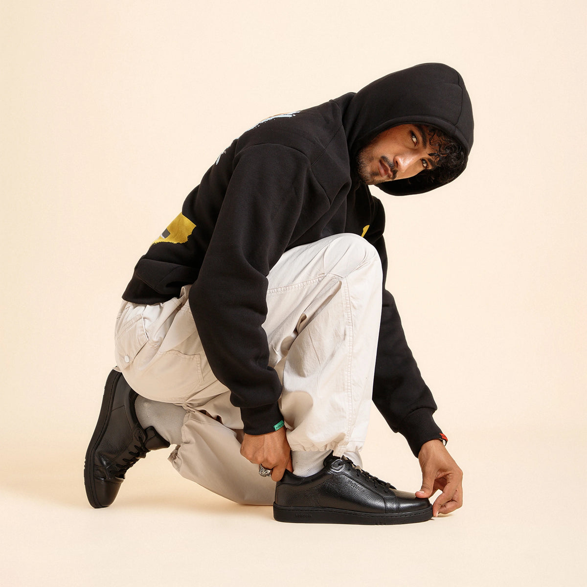NoStrain NOIR Men All-Black Leather Sneakers | Formal-Lace-Up Shoes | Low-Top Genuine-Look Leather Sneakers | Black