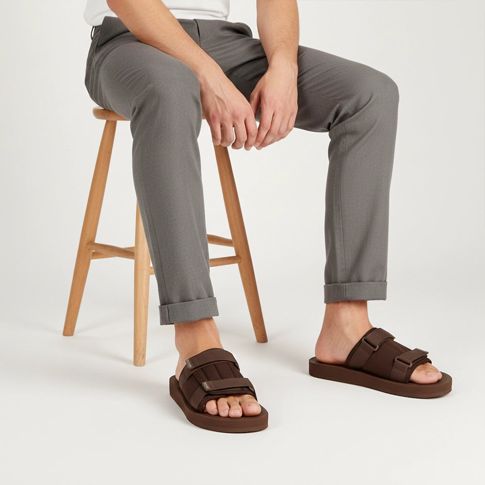 Men’s Brown Platform Sandals with Triple Hook & Loop Fit (PS8)