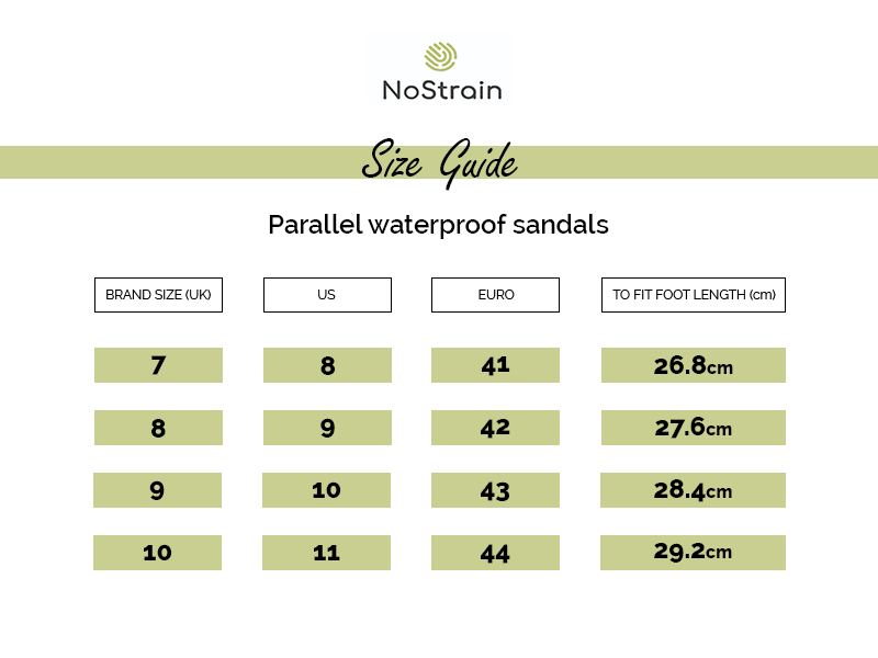Size chart of EVA sandals