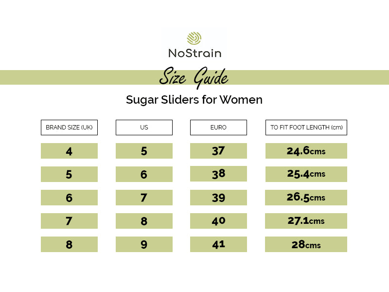 Sliders Size Chart for women