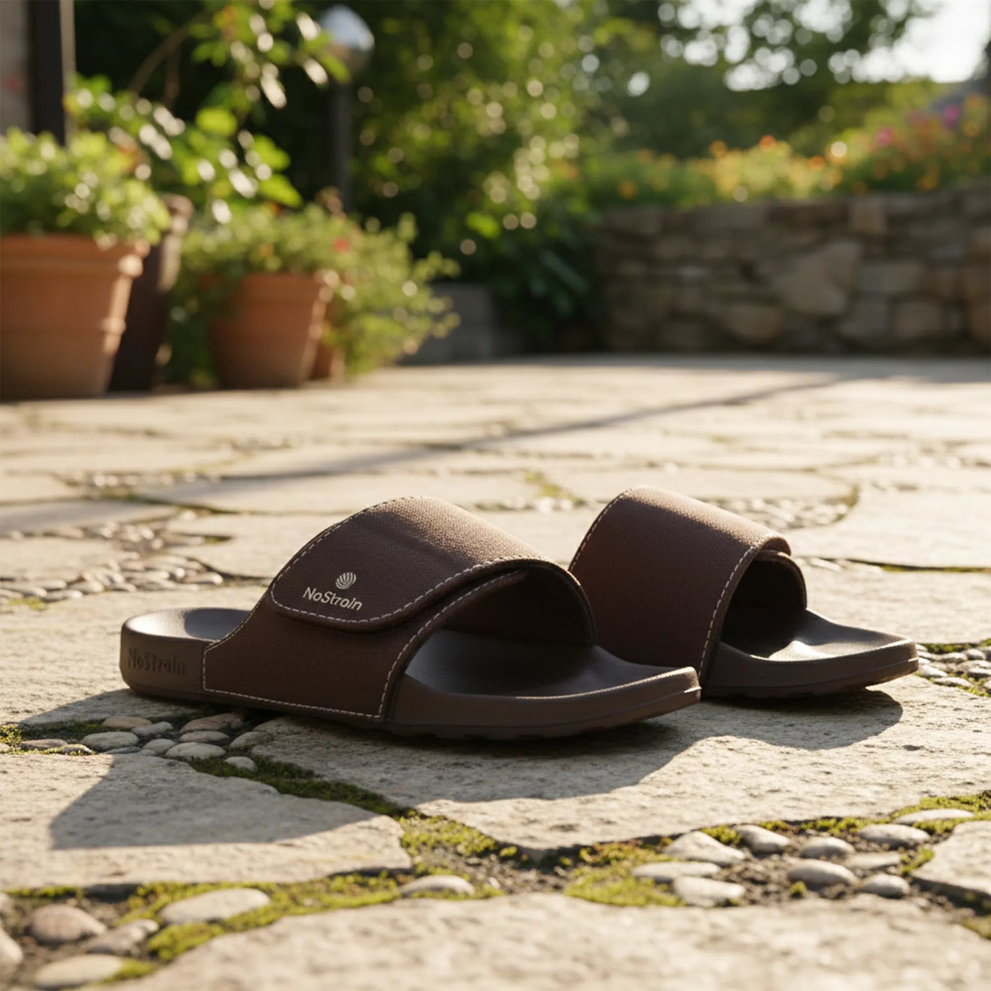 Women canvas brown sliders