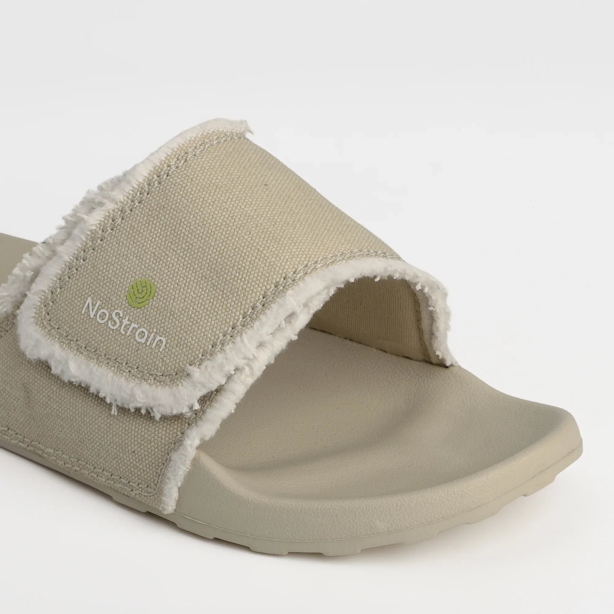 Sandy beige sugar sliders for women, made of canvas fabric