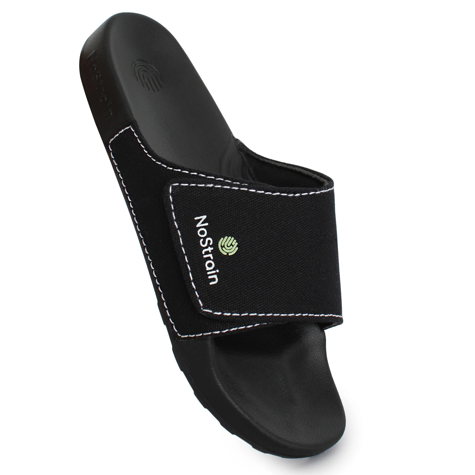 Men's midnight black canvas sugar sliders with a comfortable sole.