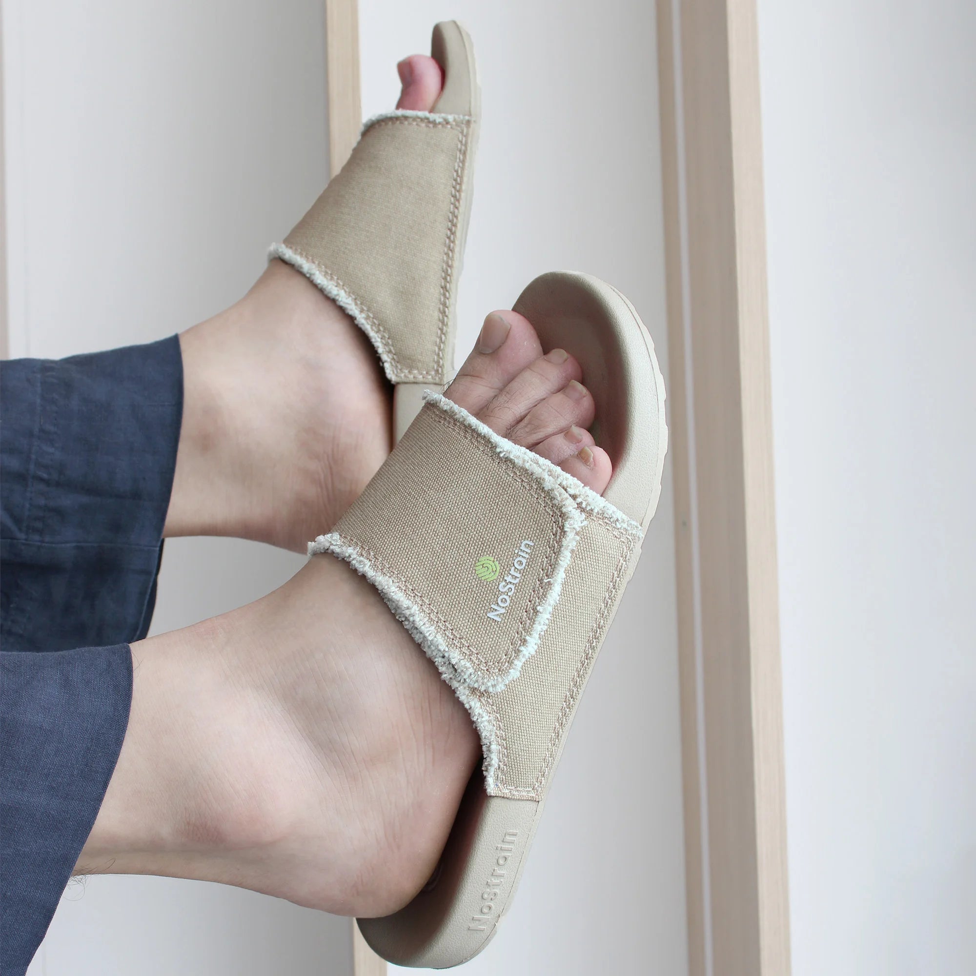 Sandy beige Men's Canvas Sugar Sliders with rough-edge design for a rugged look.