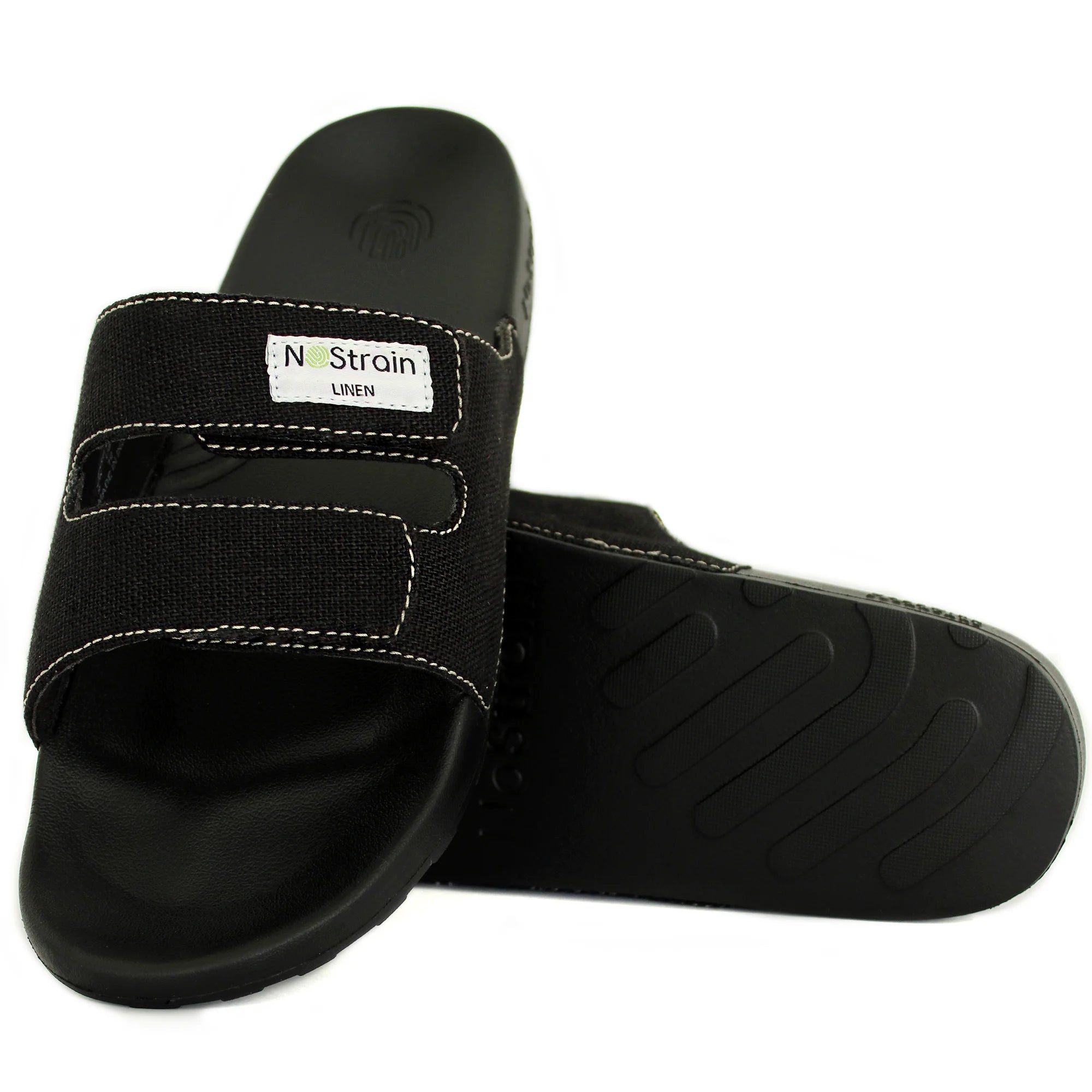 Experience unmatched comfort with Men's Linen Parallel Sugar Sliders in Midnight Black, featuring a breathable linen upper for all-day wearability.