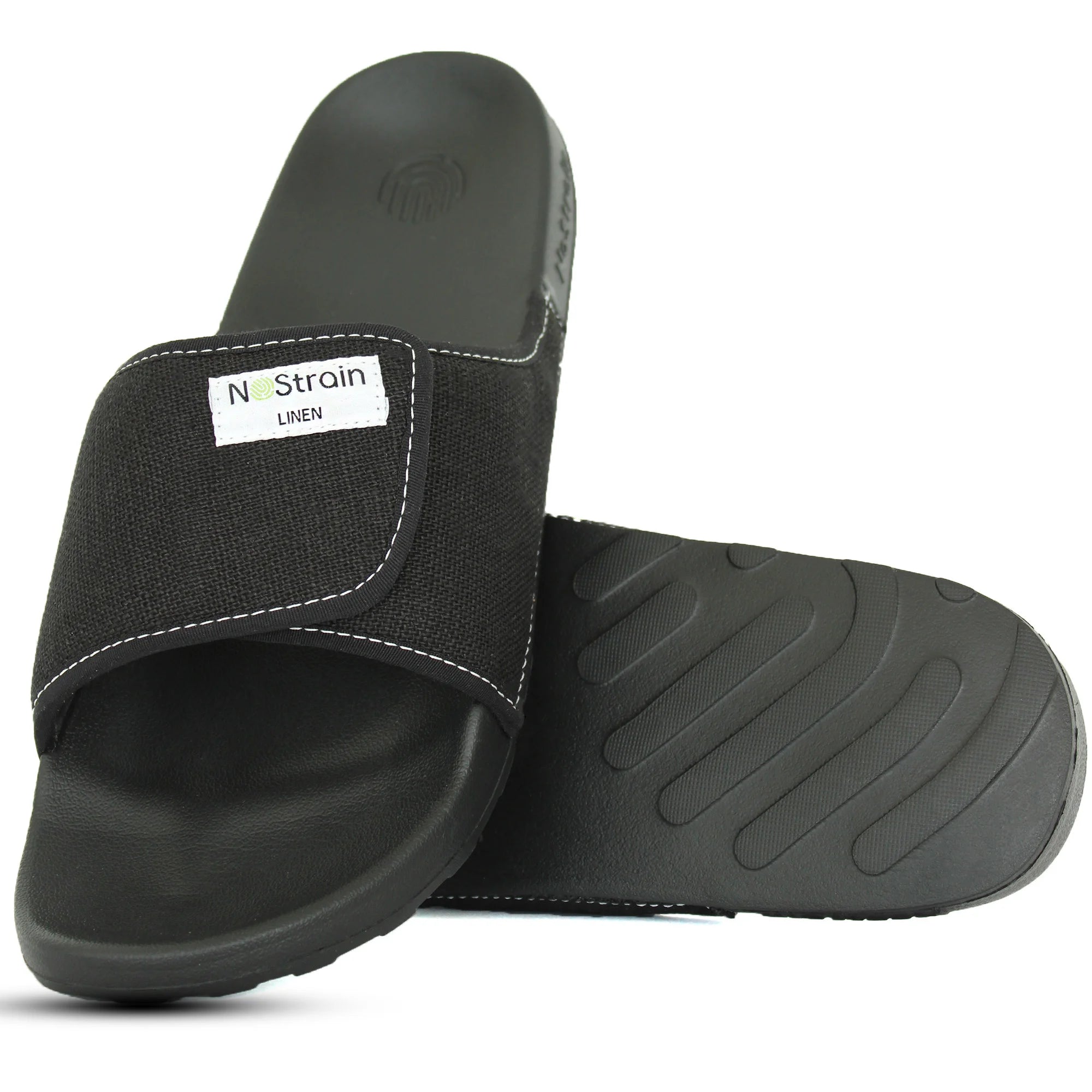 Look sharp in Men's Midnight Black Linen Sugar Sliders, great for casual outings.