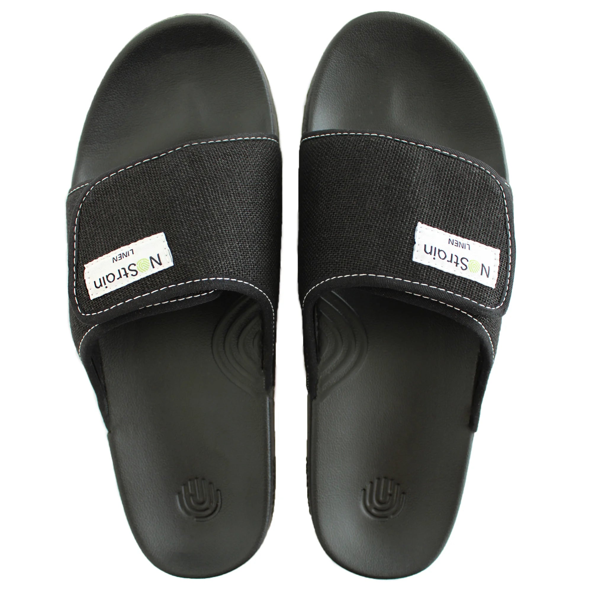 Enjoy timeless appeal with Men's Midnight Black Linen Sugar Sliders, a must-have for today's man.