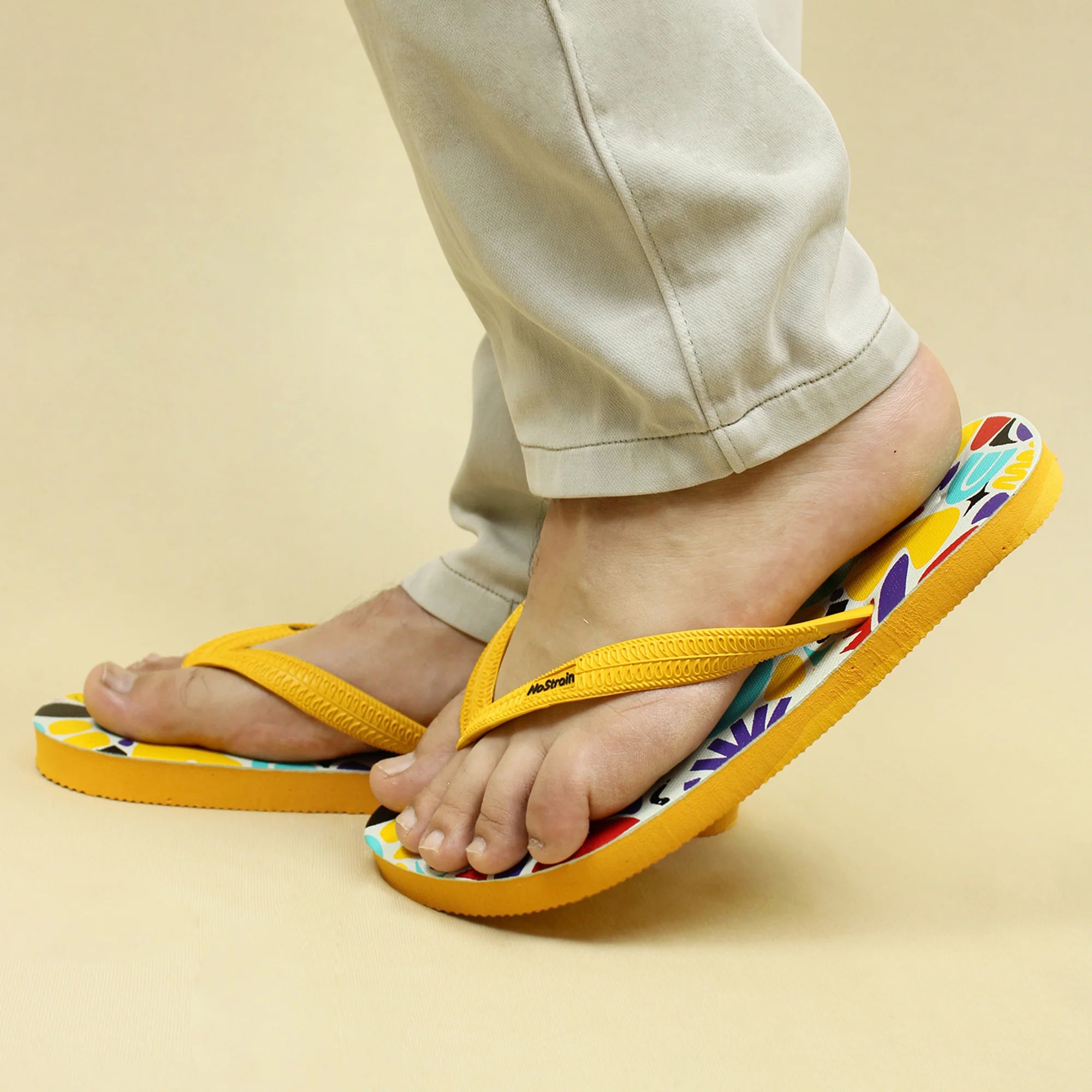 TwistedGeo Men's Printed Yellow Slippers