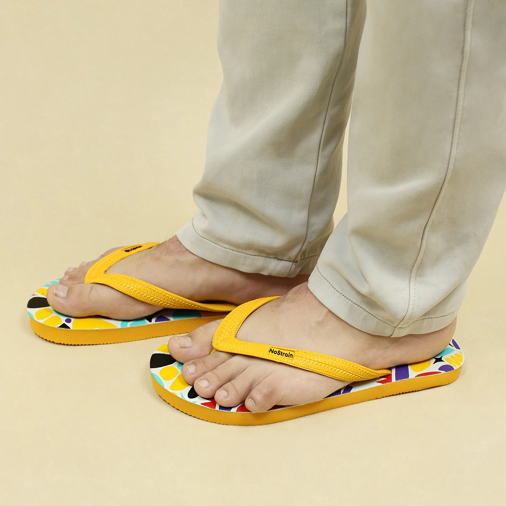 TwistedGeo Men's Printed Yellow Slippers