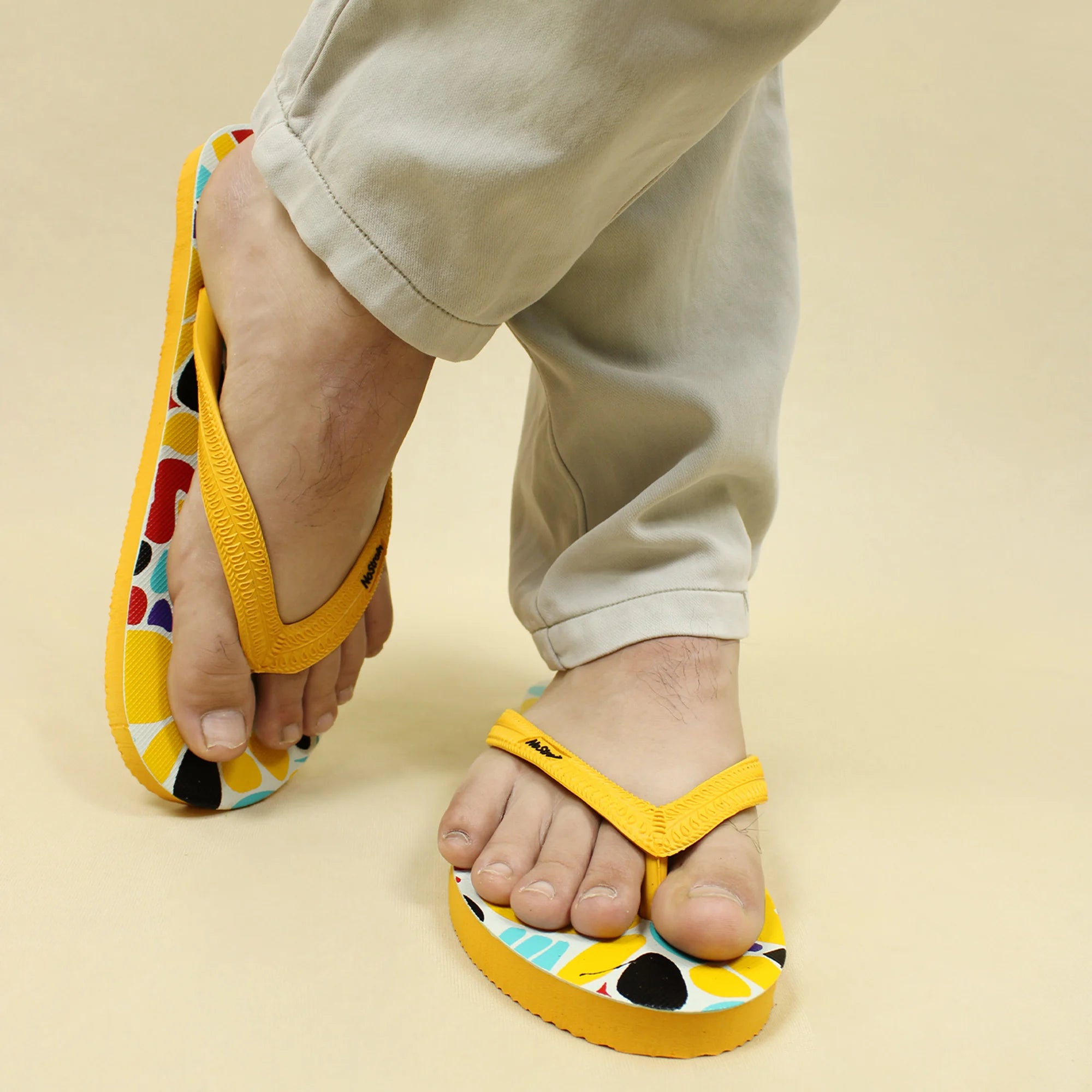 TwistedGeo Men's Printed Yellow Slippers