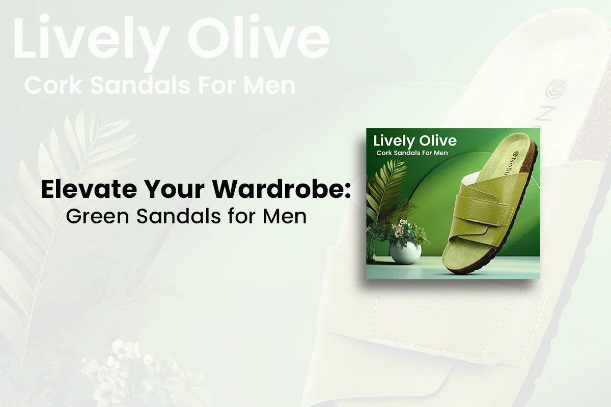 Eco-friendly green sandals for men made from cork, organic EVA, and vegan leather for comfort and style.