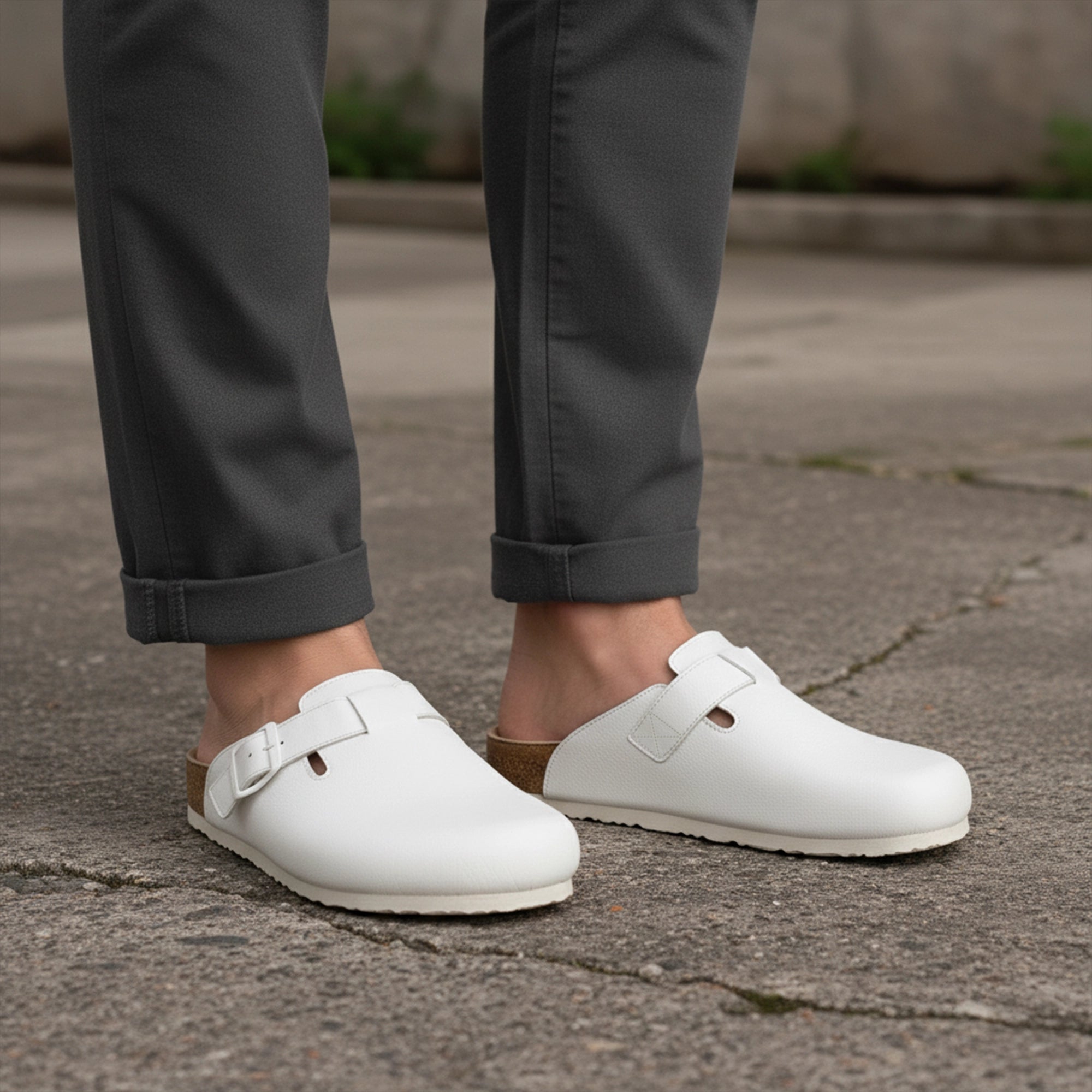 Men white mules cork sandals 