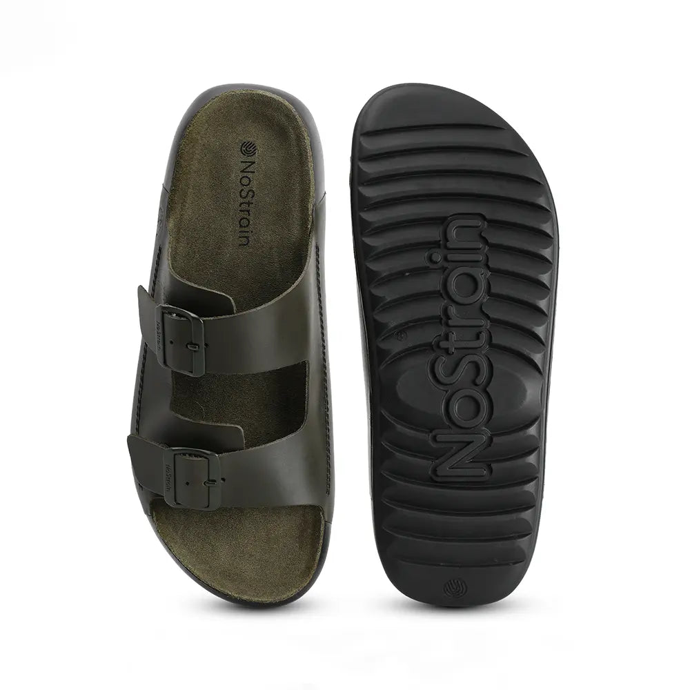 Olive green leather sandals 