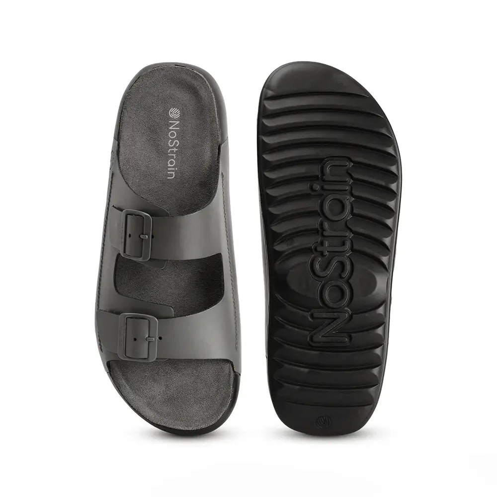 lightweight men grey leather sandals with buckles