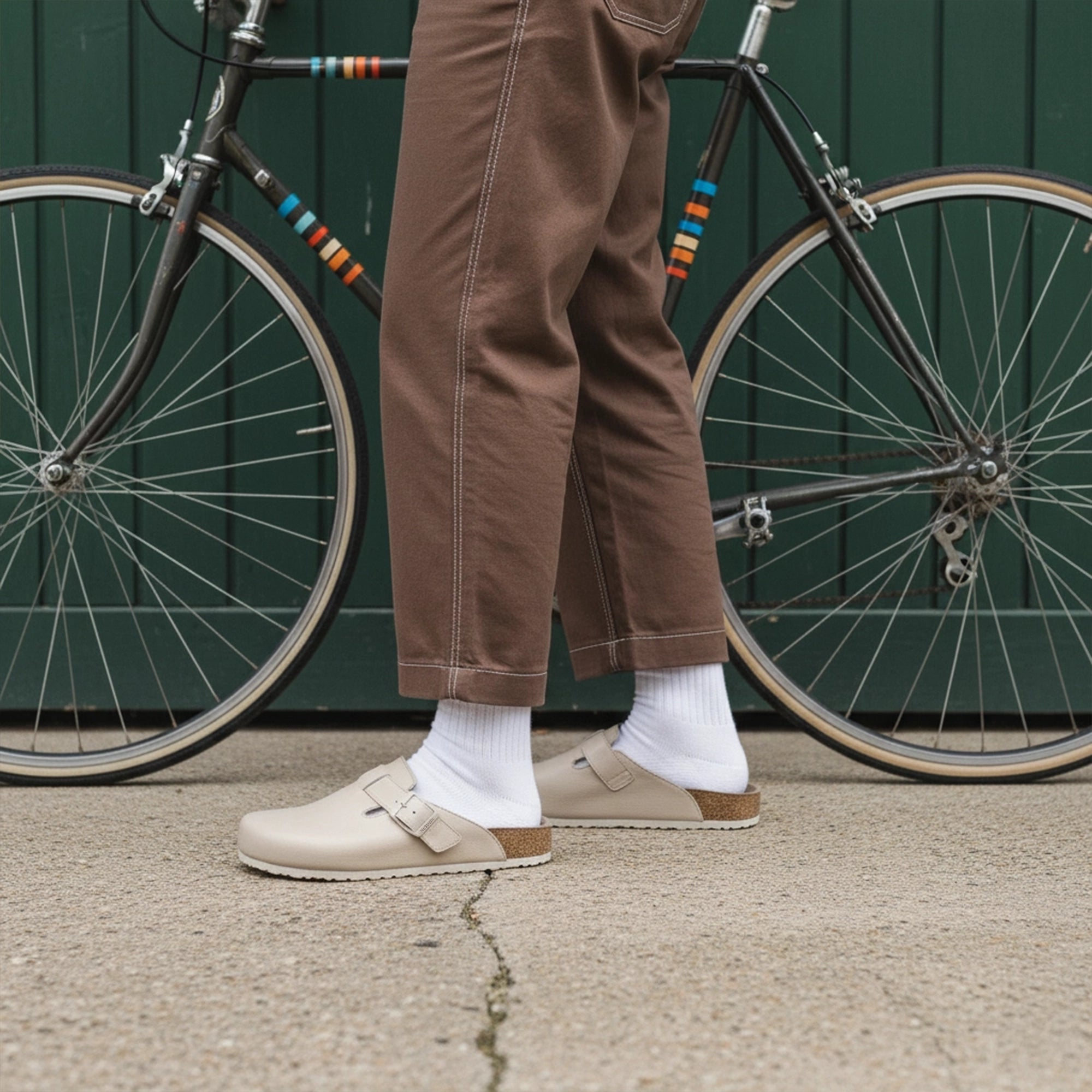 beige mules sandals with model for men