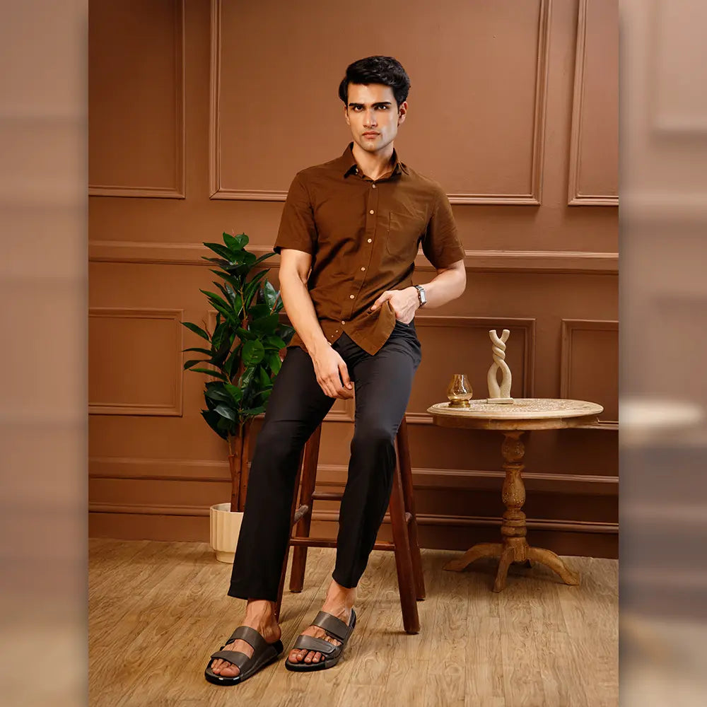 Durable men's Slate Grey walking sandal with a supportive PU outsole and genuine suede footbed.