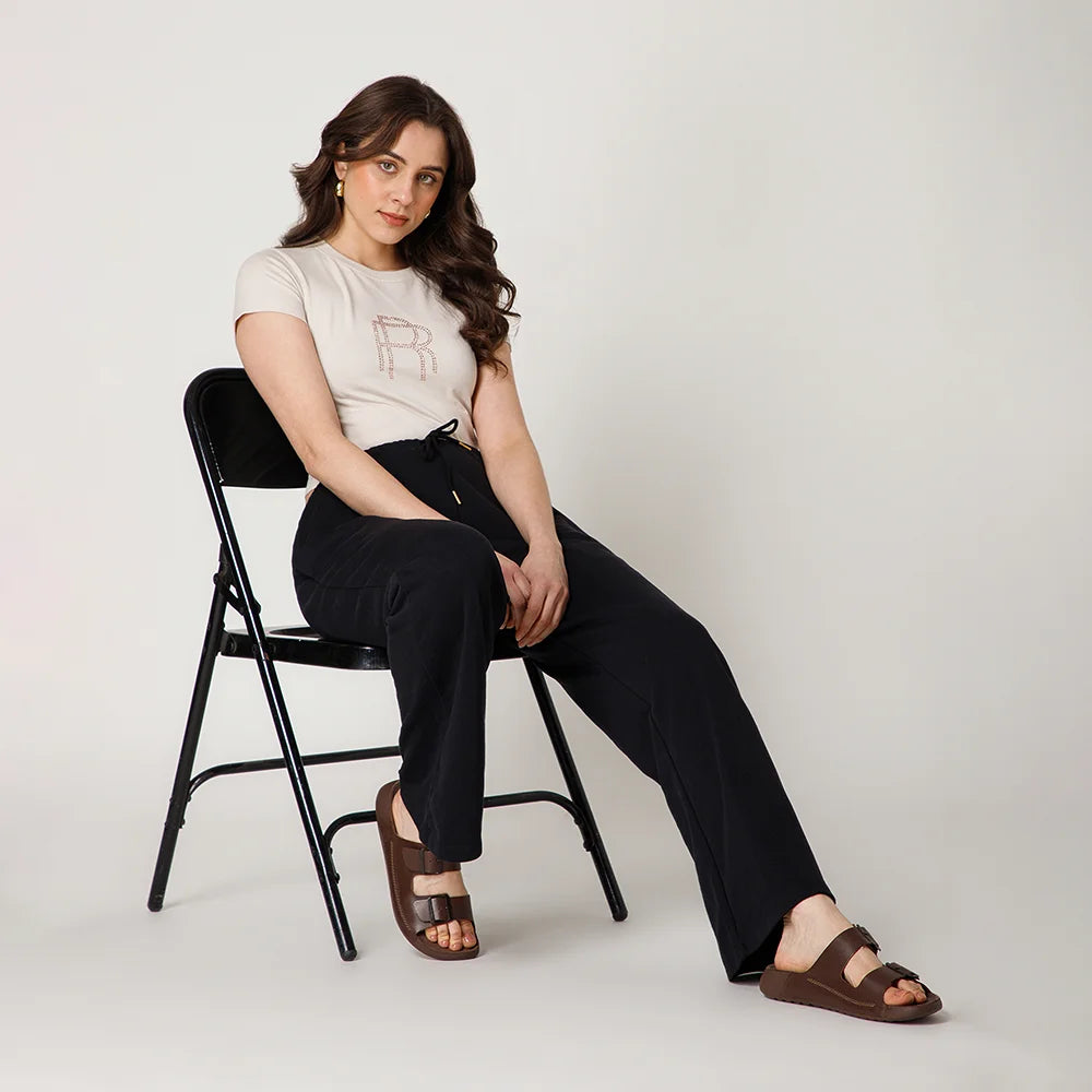 NoStrain brown leather footwear for women with ISI marked premium quality and PU sole.