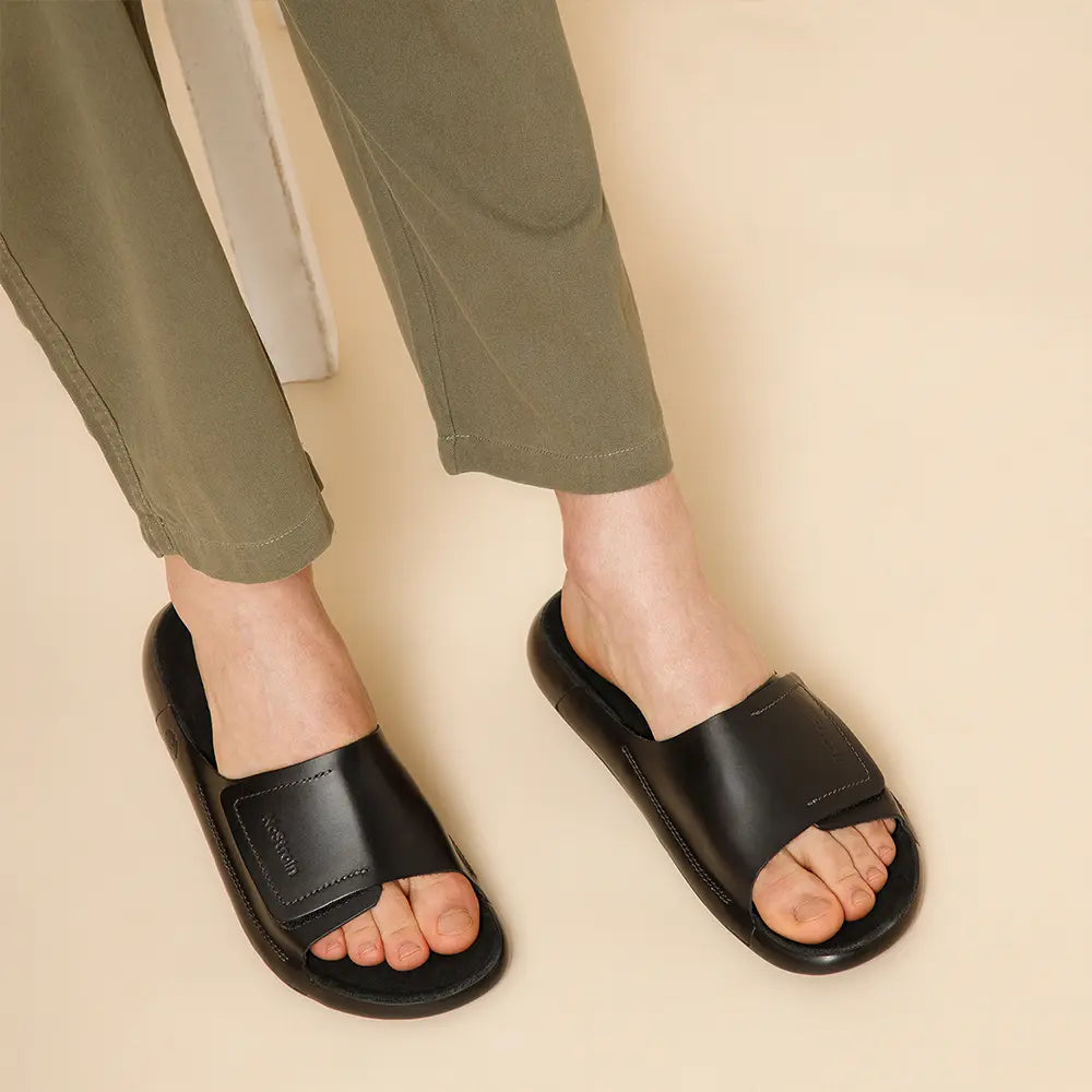 NoStrain Men's Parallel Leather Sandals with Durable PU Outsole and Soft Suede Footbed for All-Day Comfort.