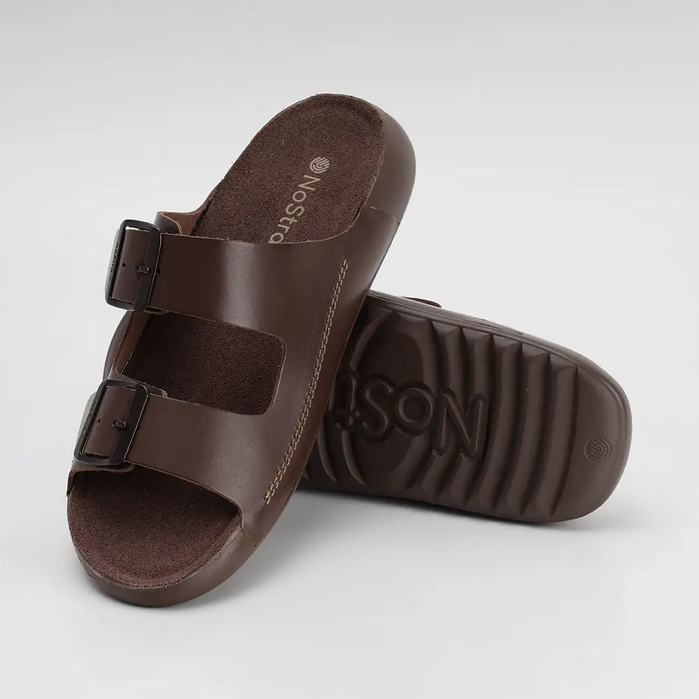 Brown leather sandals with buckles for Men - LS16