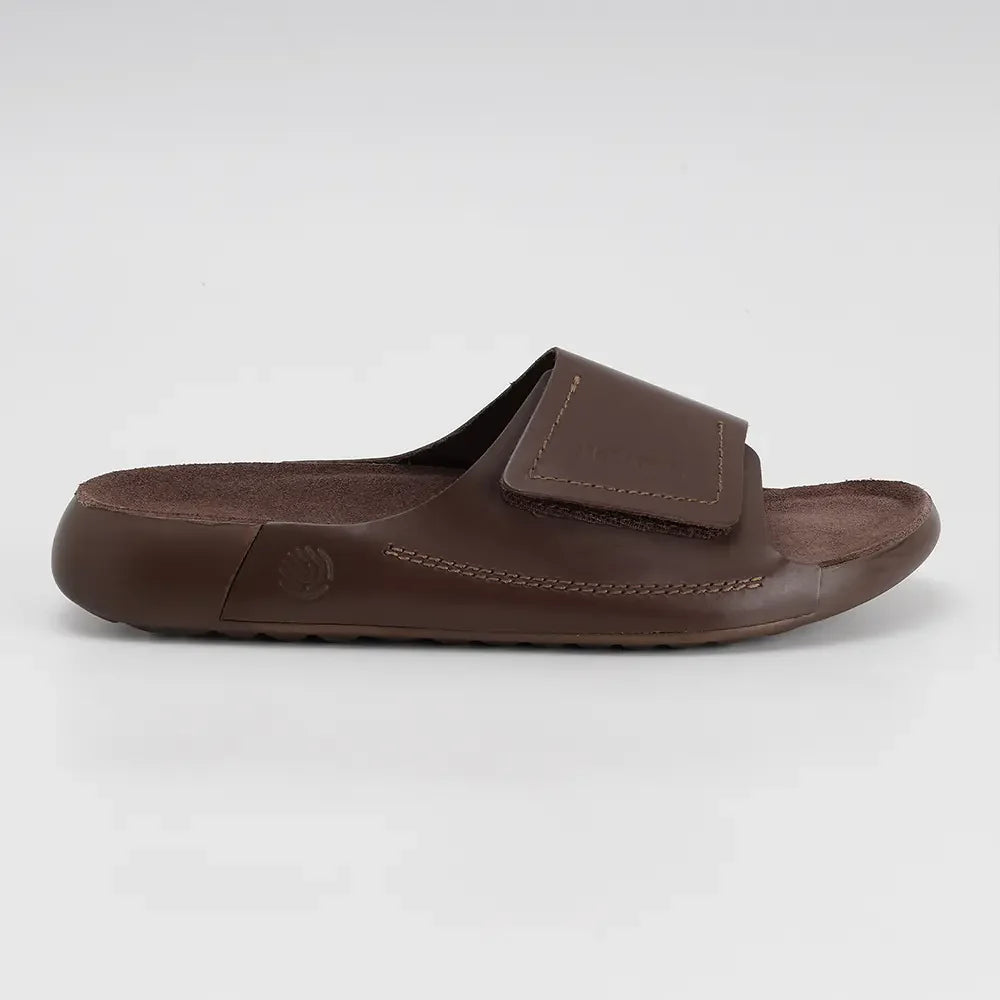 Cookie brown leather sliders for men